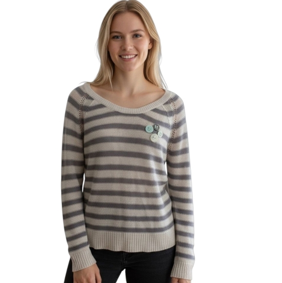 Scotch & Soda Maison Scotch La Femme Selon Marie Striped Crew Neck Sweater - Picture 1 of 5